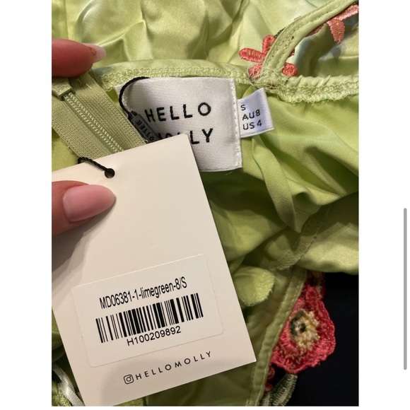 NWT Hello Molly Satin Sleeveless Mini Dress Small Lime Green - Picture 4 of 4